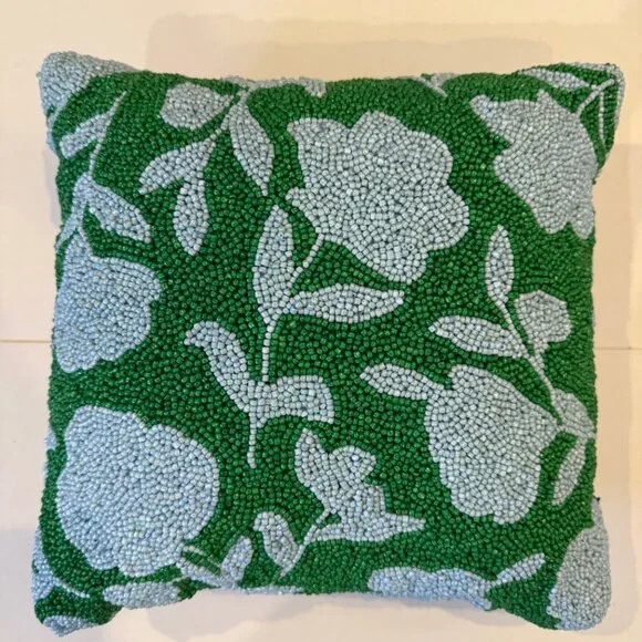 12"x12" Beaded Classic Rose Square Throw Pillow Green/Blue - kate spade new - Picture 5 of 7